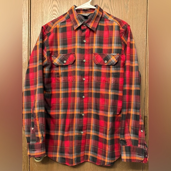Eddie Bauer Shirt Men’s Small Red Polyester Button Up Long Sleeve Plaid - Picture 1 of 10